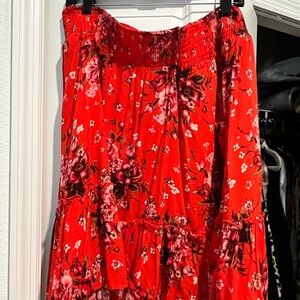 Torrid Red Floral Midi Skirt